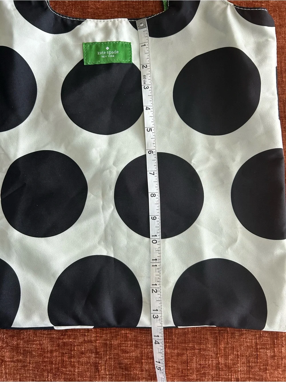 kate spade Black and White Polka Dot Tote with Green Interior